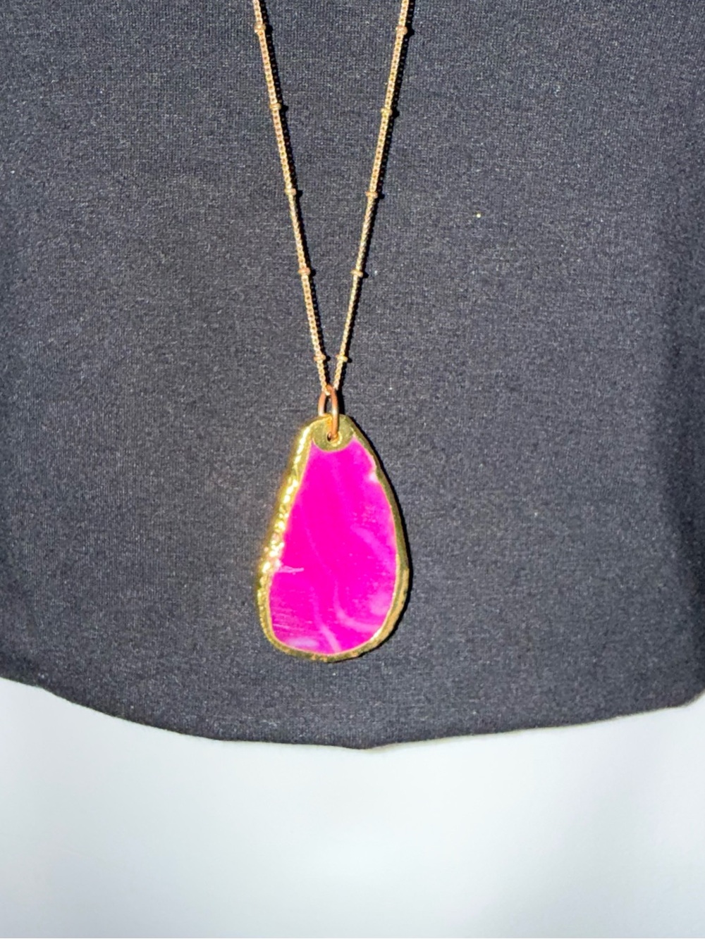 Gold-Trim Fuchsia Agate Pendant Necklace - Women Jewelry